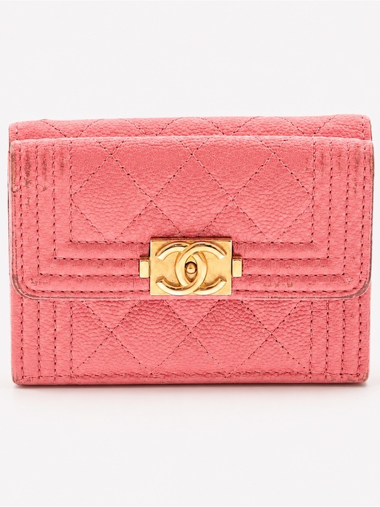 CHANEL Handbags - Authentic Chanel Boy Pink Caviar Leather Trifold Wallet Aged Gold Hardware